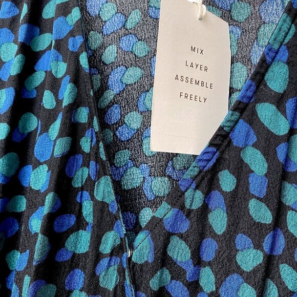 FREE ASSEMBLY Top Size XXXL Green Blue Dot Crossover Boho Long Sleeve Blouse - Picture 9 of 10